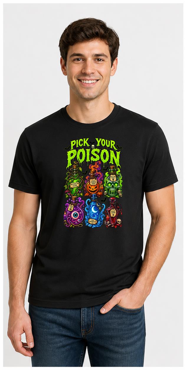 Pick Your Poison Halloween Black T-Shirt model front