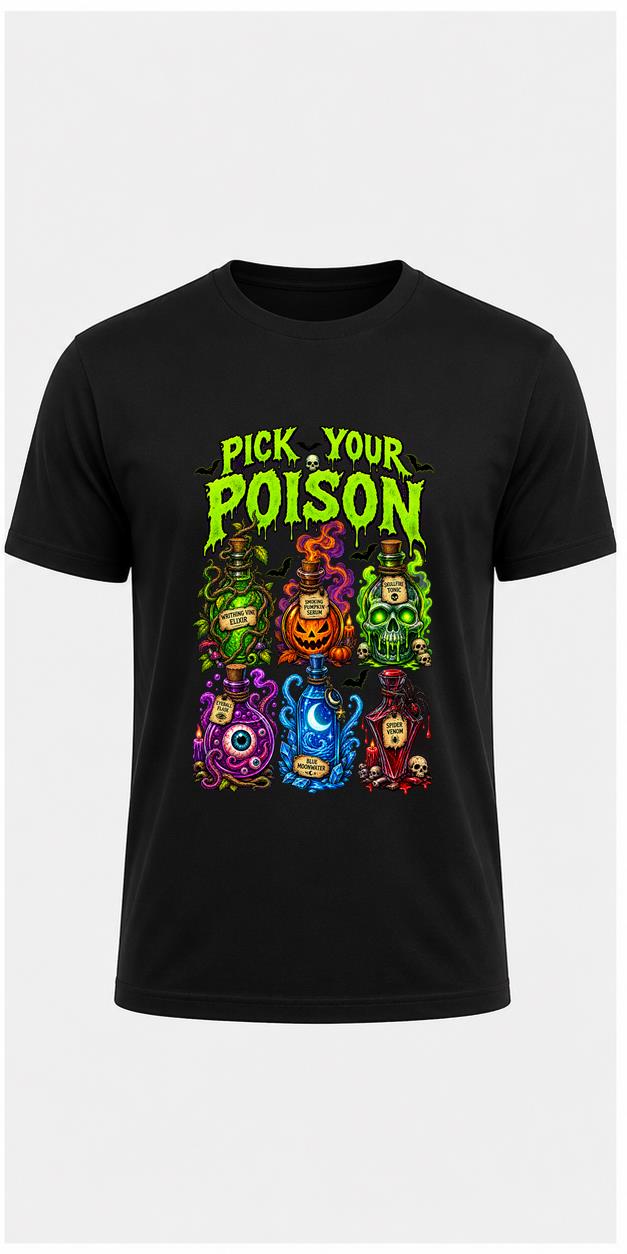 Pick Your Poison Halloween Black T-Shirt front