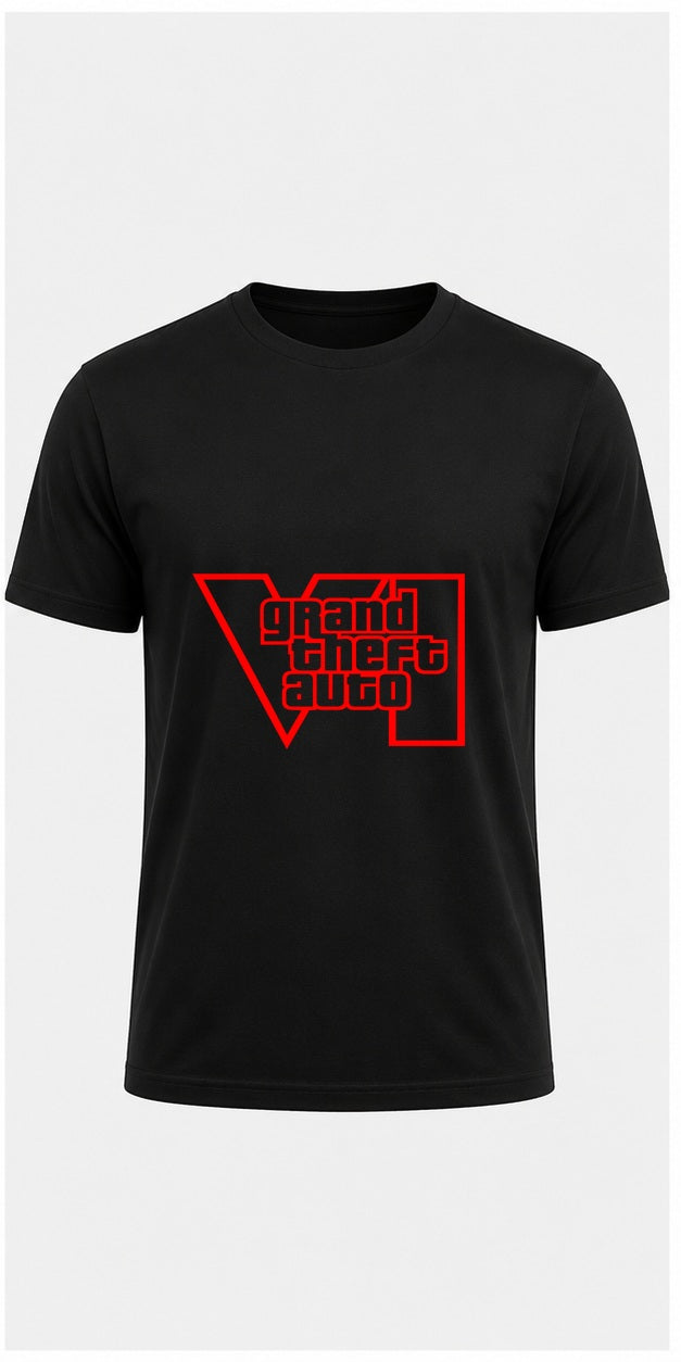 Grand Theft Auto VI Red Outline Black T-Shirt product mockup