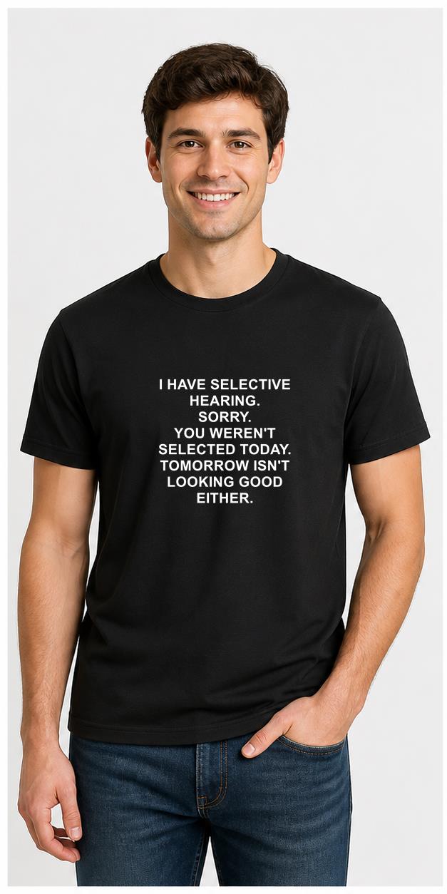 Selective Hearing Black T-Shirt model front view