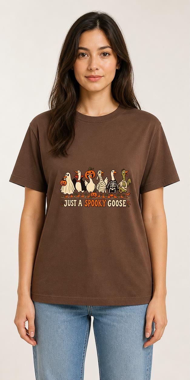 Just A Spooky Goose Halloween Brown T-Shirt model front