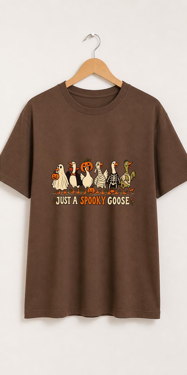 Just A Spooky Goose Halloween Brown T-Shirt front