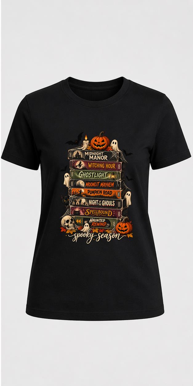 Spooky Rewind Halloween Black T-Shirt front