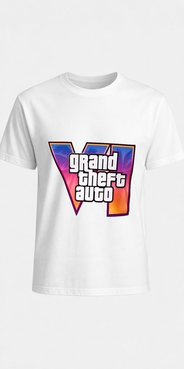 Grand Theft Auto VI Sunset Logo White T-Shirt product mockup
