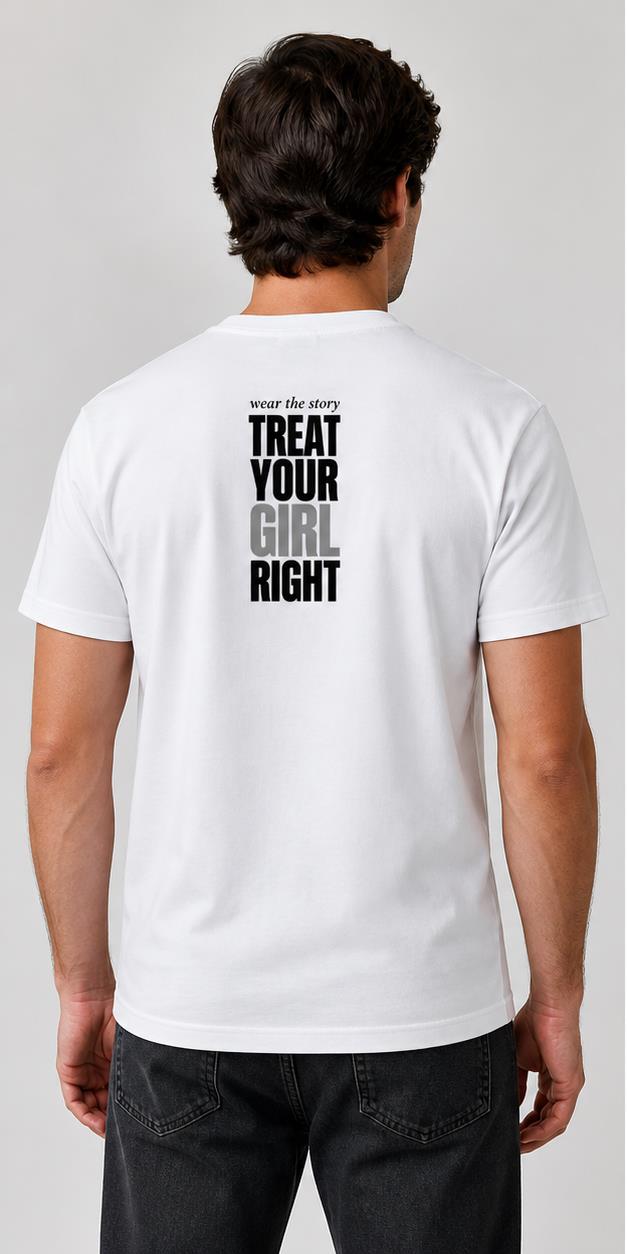 Treat Your Girl Right White T-Shirt model back view
