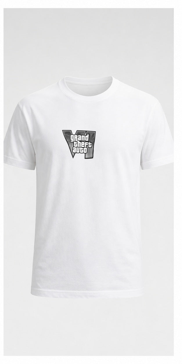 Grand Theft Auto VI Pocket Logo White T-Shirt – revised smaller chest logo