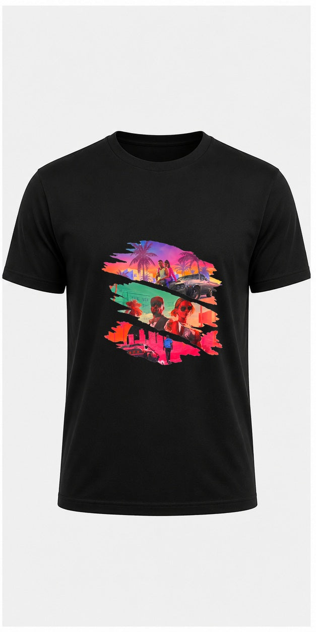 GTA VI Vice City Brush Scene Black T-Shirt product mockup